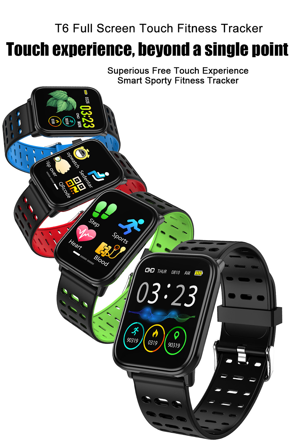 T6 Heart Rate / Blood Pressure / Sleep Monitoring / Multiple Sport Modes / Full Touch Color Screen Smart Bracelet - Black T6 Heart Rate / Blood Pressure / Sleep Monitoring / Multiple Sport Modes / Full Touch Color Screen Smart Bracelet - Black