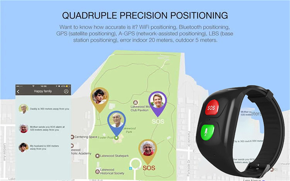 Elderly Anti-lost Smart Bracelet - Black Elderly Anti-lost Smart Bracelet - Black