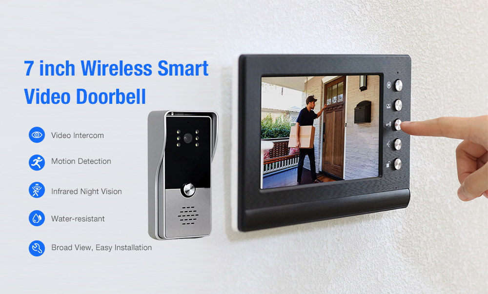 7 inch Wireless Smart Video Doorbell Hand-free Intercom IR Door Phone Camera - Black EU Plug 7 inch Wireless Smart Video Doorbell Hand-free Intercom IR Door Phone Camera - Black EU Plug