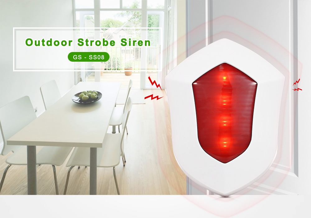 GS - SS08 110dB Wireless Outdoor Strobe Siren Home Alarm Security Adjustable Volume- Red EU Plug GS - SS08 110dB Wireless Outdoor Strobe Siren Home Alarm Security Adjustable Volume- Red EU Plug